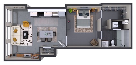 Floor plan for 1 bed, 1 bath, 518 sqft